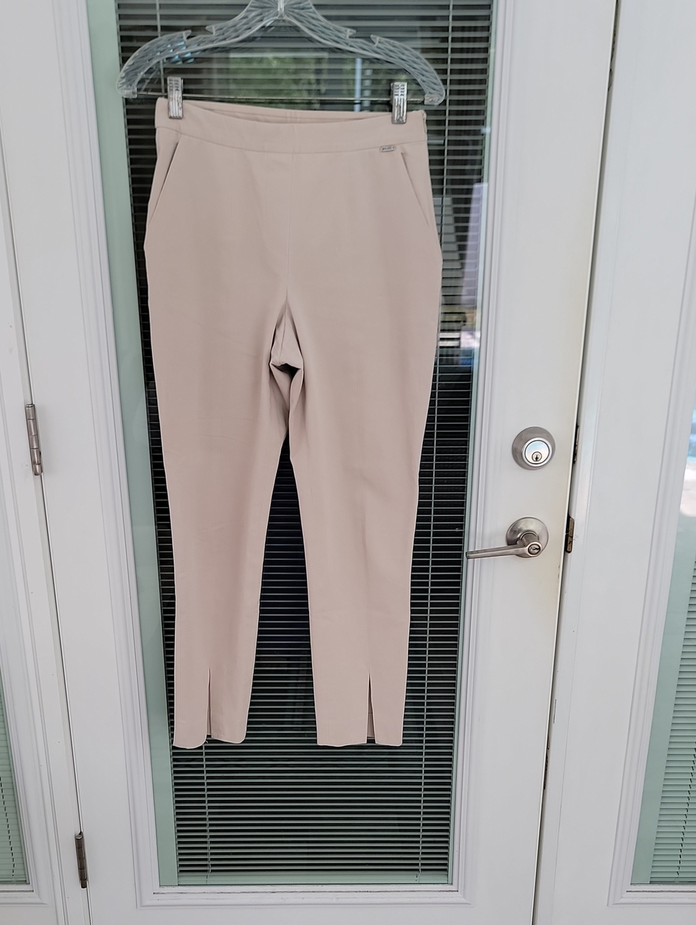 St. John Cotton Pull-On Trousers Side Zipper Split Hem Sz 4 Light Khaki